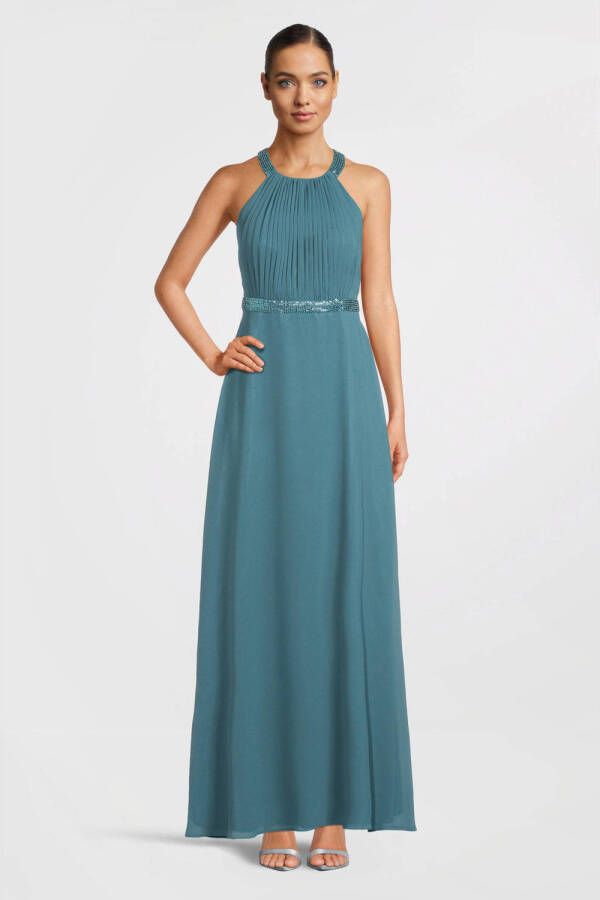 Vera Mont halter maxi jurk met pailletten turquoise