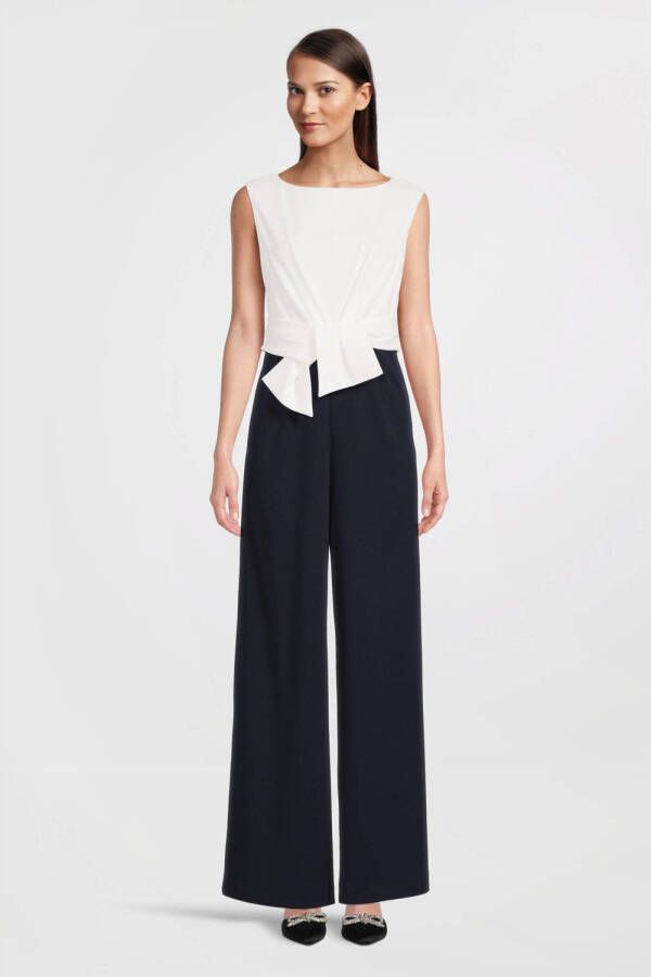 Vera Mont jumpsuit met knoopdetail donkerblauw wit