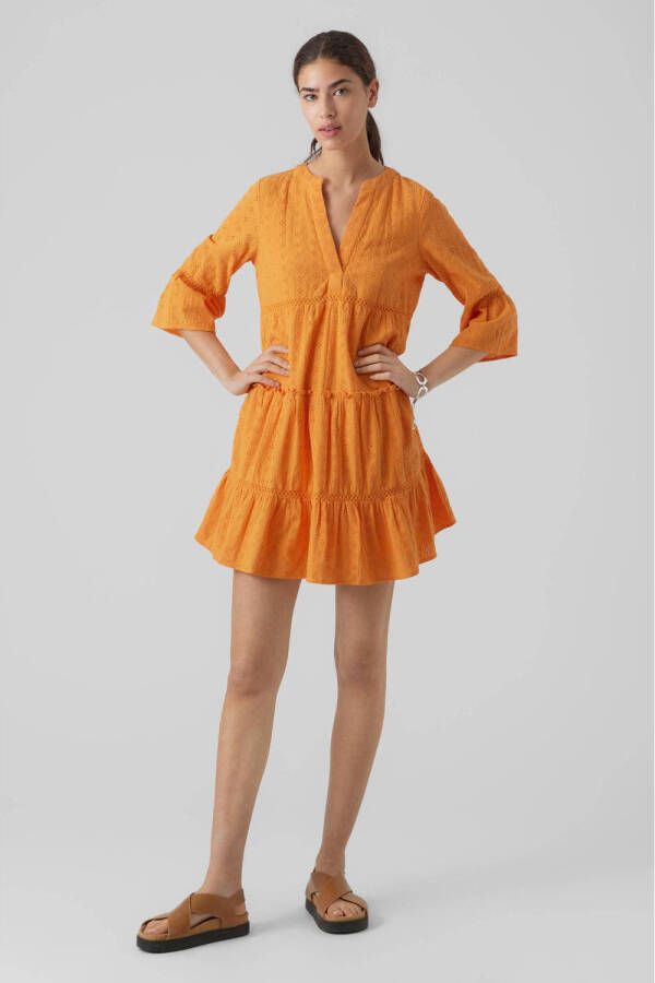 VERO MODA A-lijn jurk VMDICTHE met ruches oranje