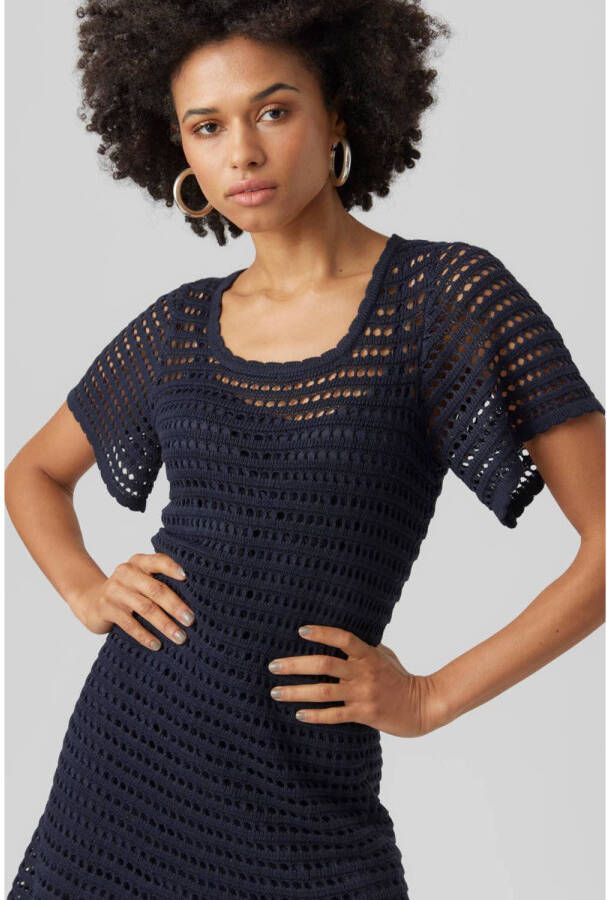 VERO MODA AWARE by crochet jurk VMELISA van gerecycled polyester donkerblauw
