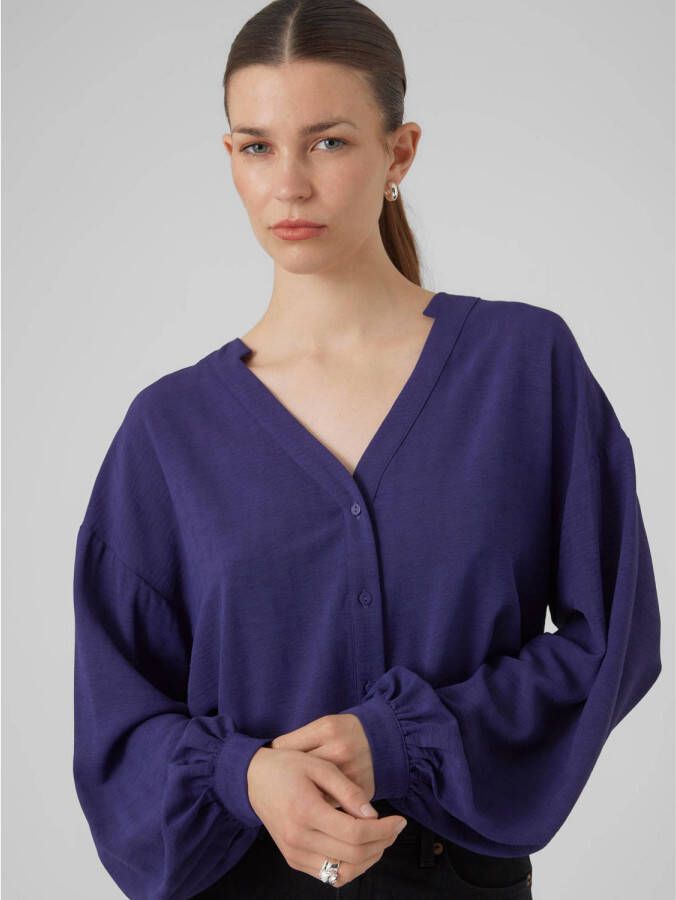 VERO MODA blouse VMEYE van gerecycled polyester donkerblauw