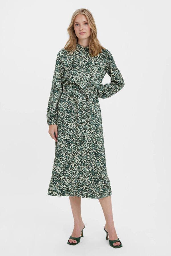 VERO MODA blousejurk VMJLOE met all over print en ceintuur wit groen