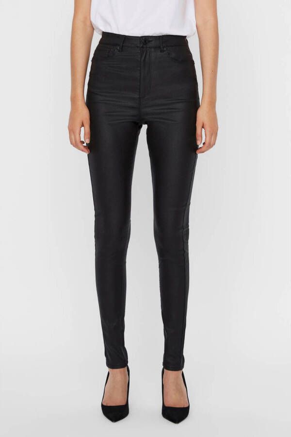 VERO MODA coated high waist skinny broek VMLOA zwart