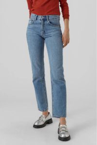 VERO MODA cropped high waist straight fit jeans VMHAILEY medium blue denim