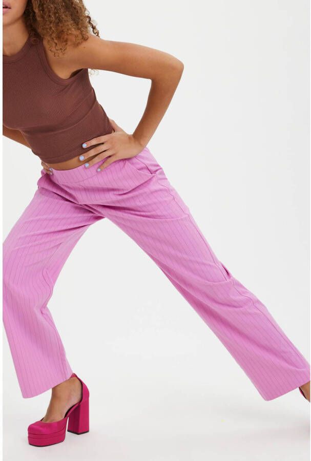 VERO MODA cropped high waist wide leg pantalon VMLISCOOKIE met krijtstreep roze