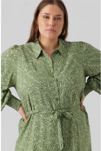 VERO MODA CURVE blousejurk VMSARA met all over print en ruches groen ecru