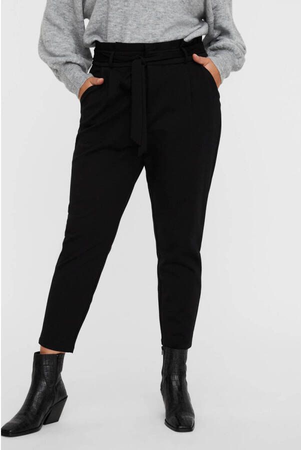 VERO MODA CURVE cropped high waist slim fit paperbag broek VMEVA zwart