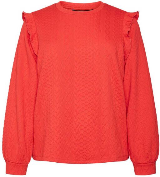 VERO MODA CURVE sweater VMNANA met ruches rood