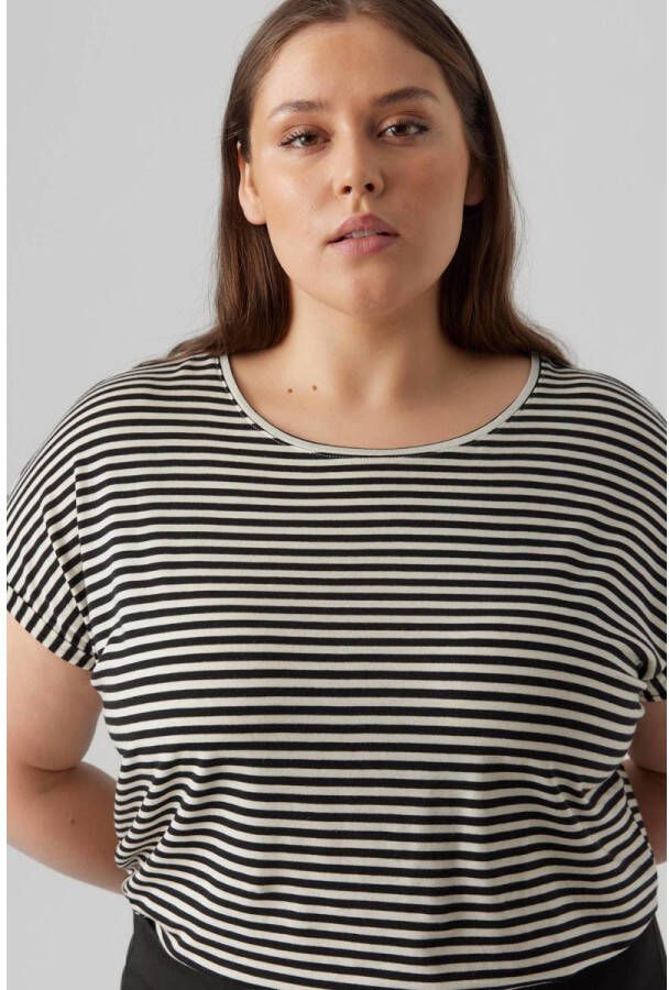 Vero Moda Curve Shirt met ronde hals VMAYA PLAIN SS TOP STRIPE GA NOOS CURVE