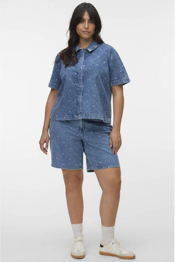 VERO MODA CURVE blouse met hartjes medium blue denim - Foto 2