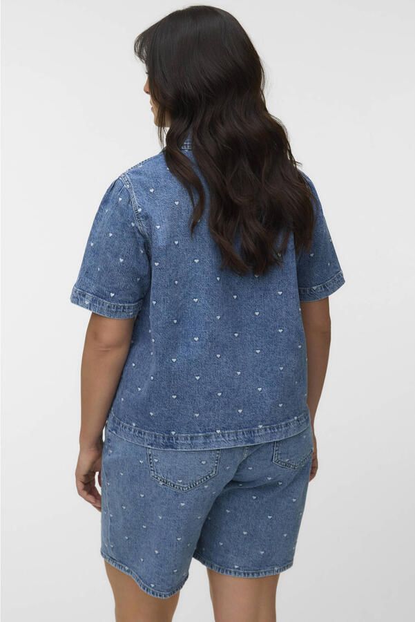 VERO MODA CURVE blouse met hartjes medium blue denim - Foto 3