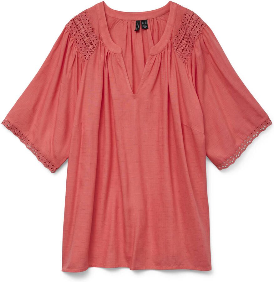 VERO MODA CURVE blousetop koraalrood broderie