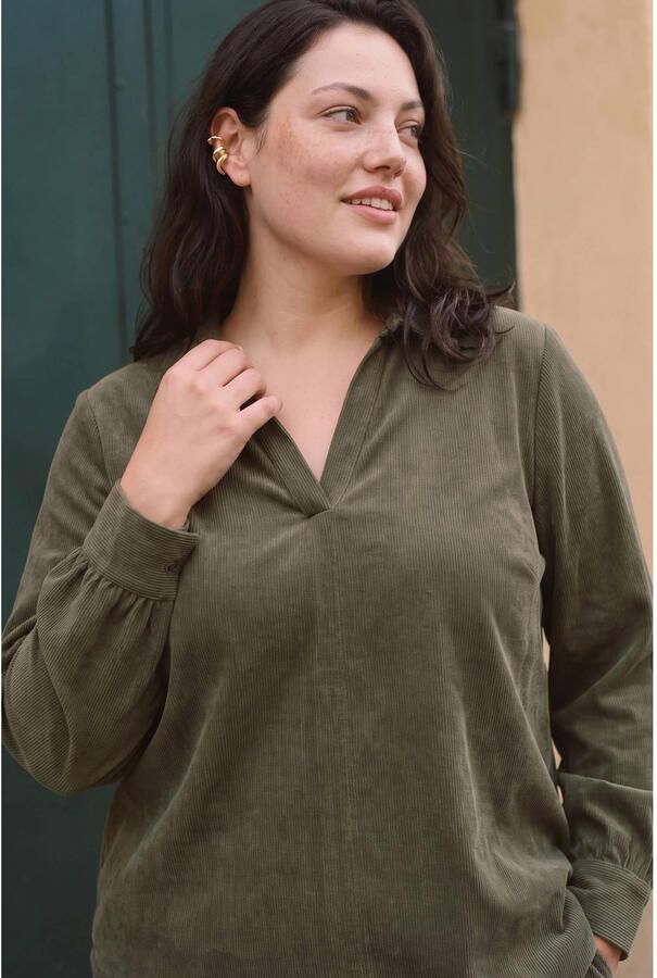 VERO MODA CURVE corduroy top Plus Size donkergroen