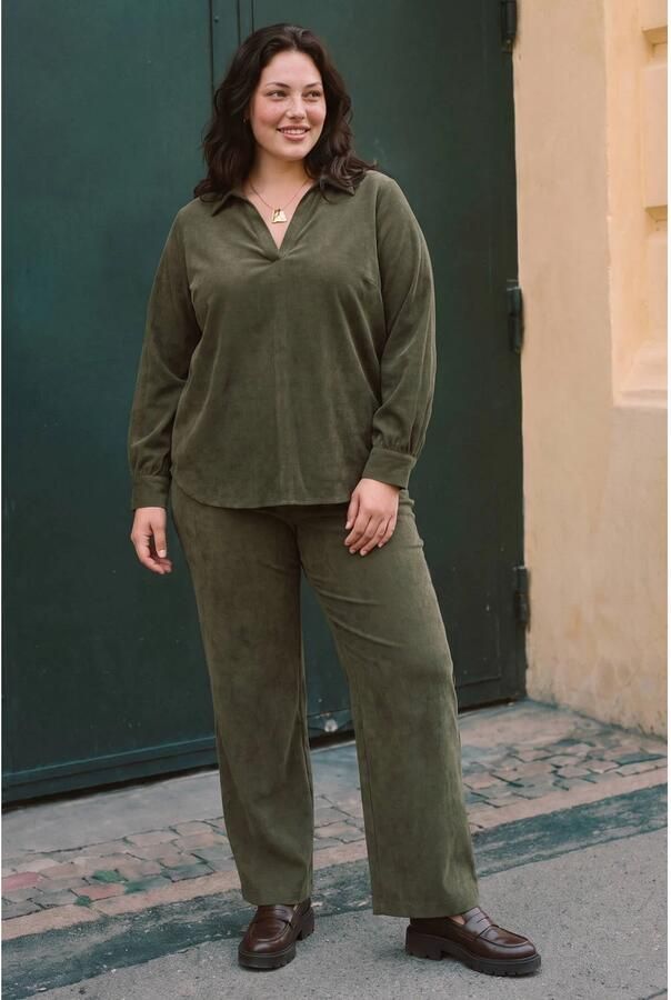 VERO MODA CURVE corduroy top Plus Size donkergroen - Foto 2