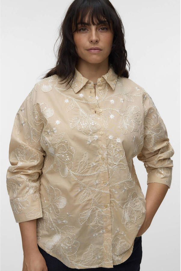 VERO MODA CURVE gebloemde blouse met pailletten beige - Foto 3