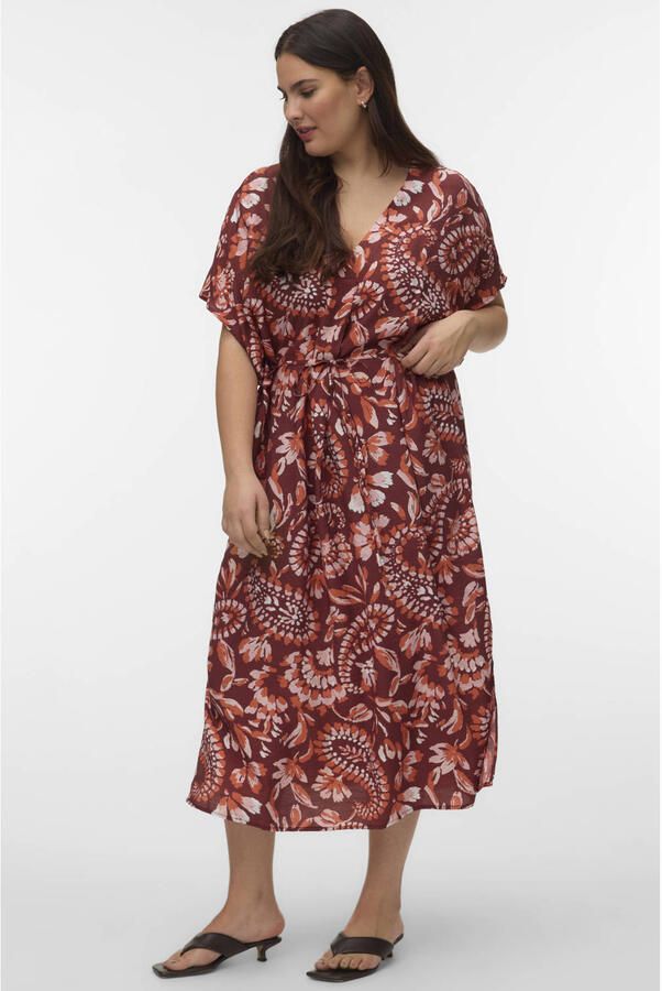 VERO MODA CURVE gebloemde midi jurk roze - Foto 2