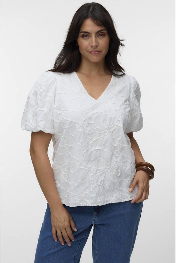 VERO MODA CURVE gebloemde top wit