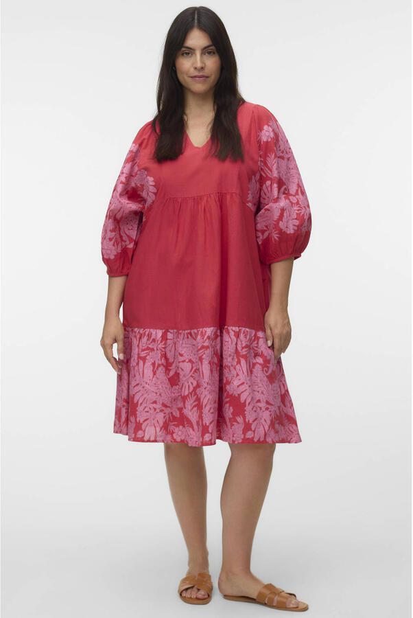 VERO MODA CURVE gebloemde tuniek rood