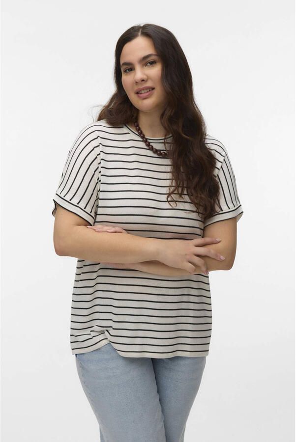 VERO MODA CURVE gestreepte T-shirt ecru gebreid