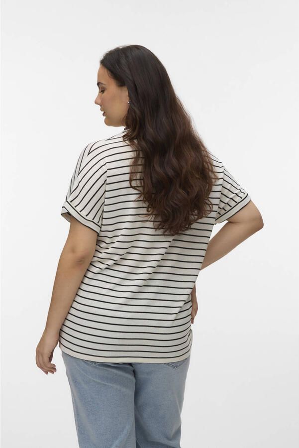 VERO MODA CURVE gestreepte T-shirt ecru gebreid - Foto 3