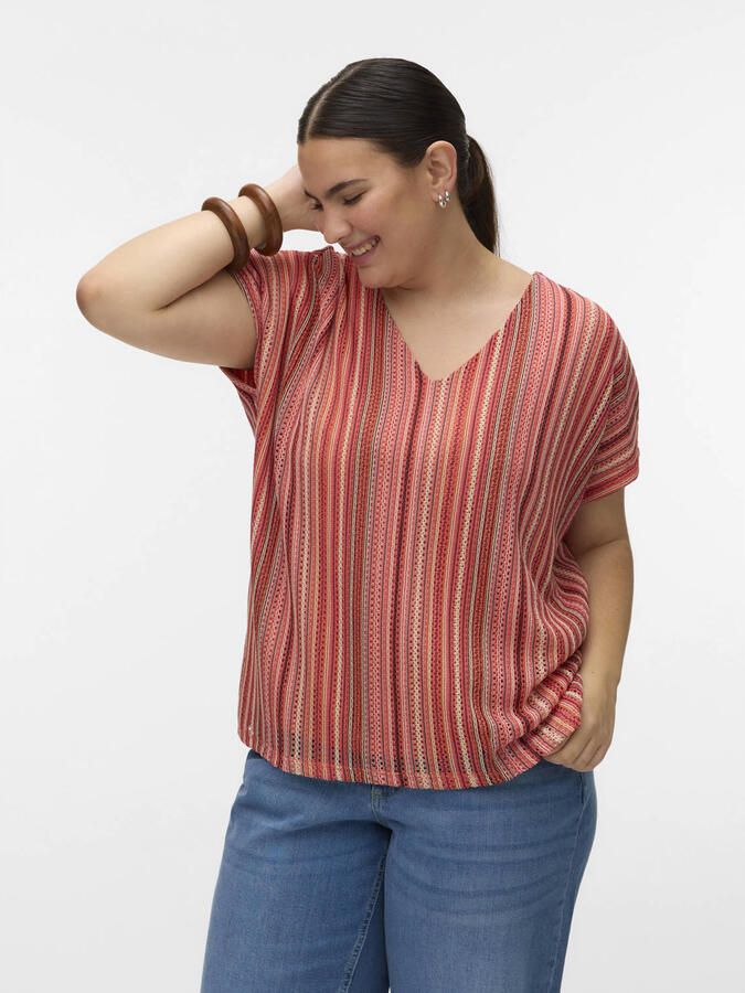 VERO MODA CURVE gestreepte top rood