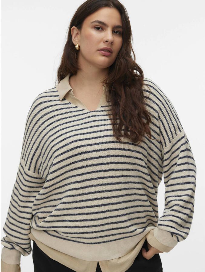 VERO MODA CURVE gestreepte trui ecru gebreid - Foto 3