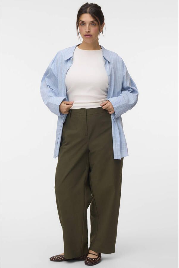 VERO MODA CURVE Plus Size denim barrel casual broek donkergroen