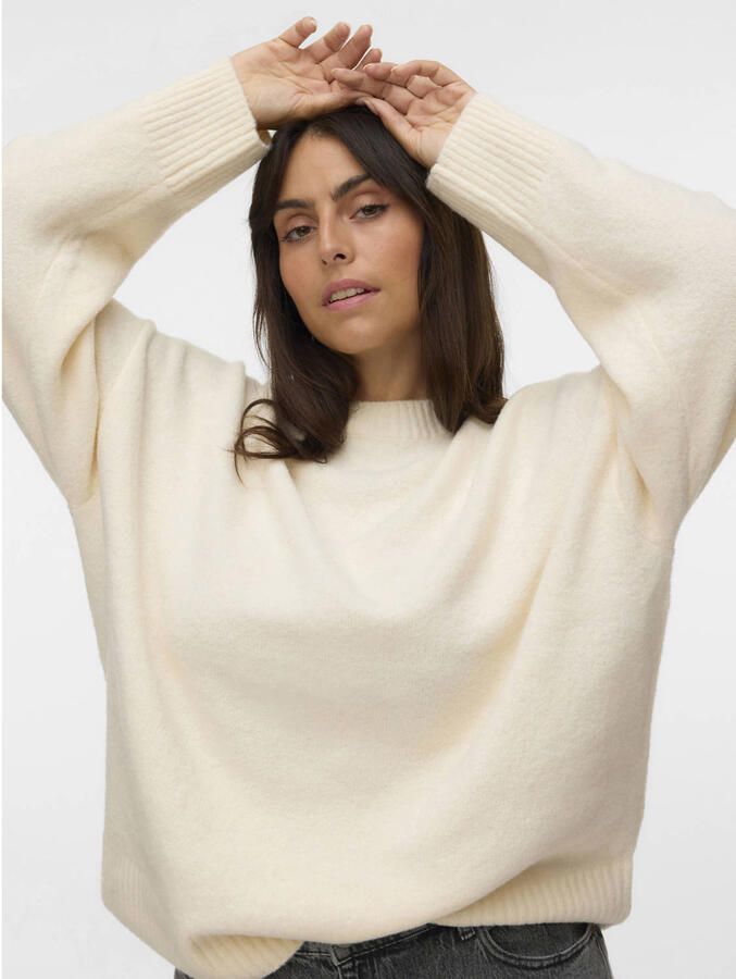 VERO MODA CURVE Plus Size oversized gebreide trui met wol ecru