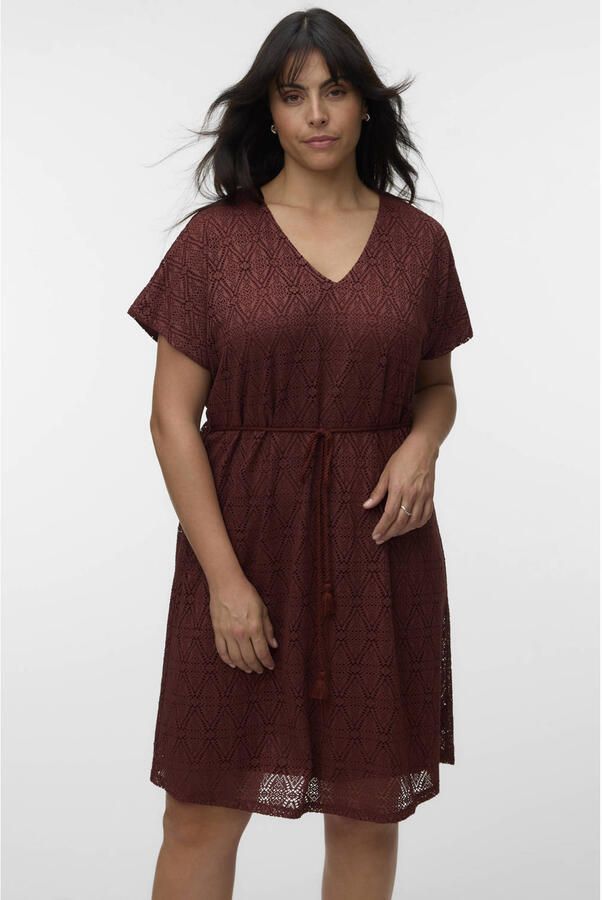 VERO MODA CURVE korte jurk crochet donkerrood