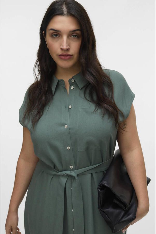 VERO MODA CURVE linnen gestreepte blousejurk