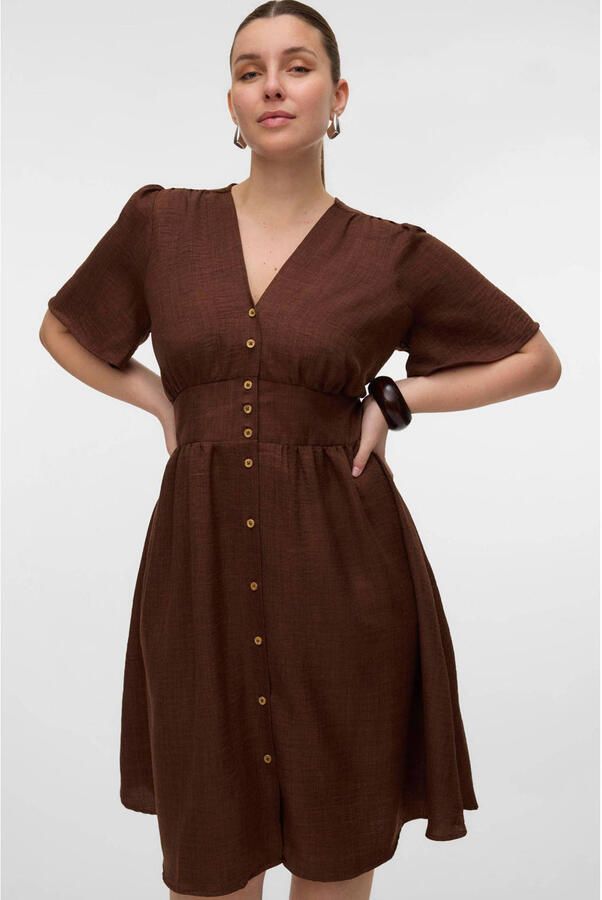 VERO MODA CURVE midi jurk bruin
