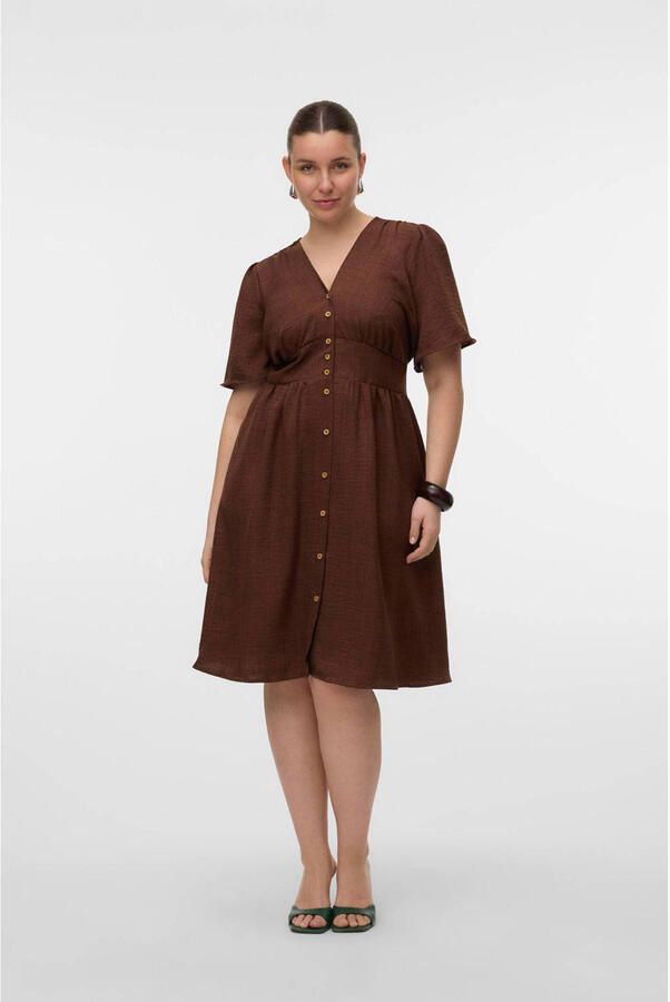 VERO MODA CURVE midi jurk bruin - Foto 2