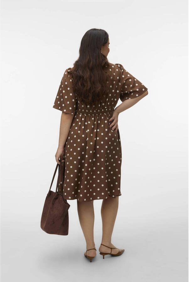 VERO MODA CURVE midi jurk met stippen bruin - Foto 3