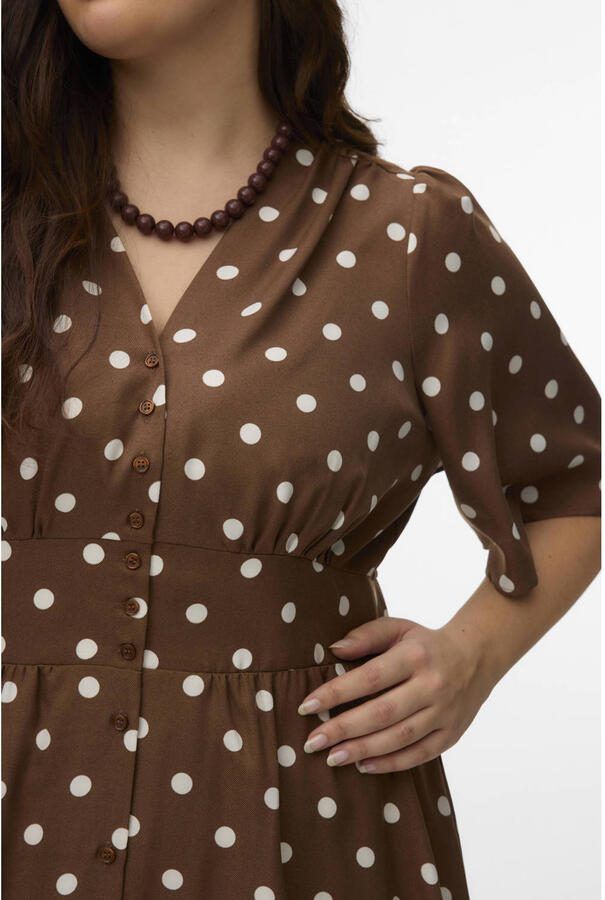 VERO MODA CURVE midi jurk met stippen bruin - Foto 2