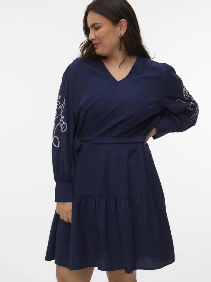 VERO MODA CURVE mini jurk broderie blauw