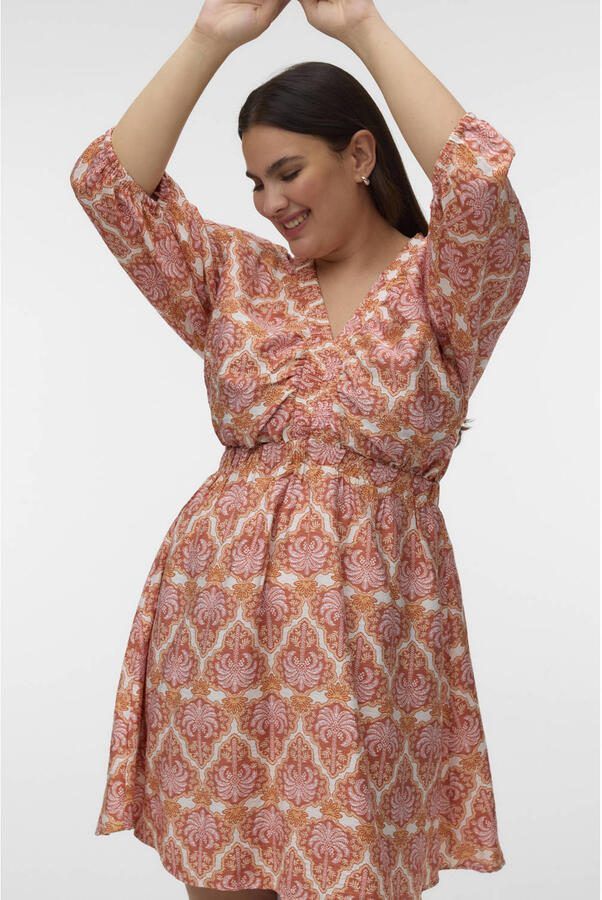 VERO MODA CURVE mini jurk met print oranje