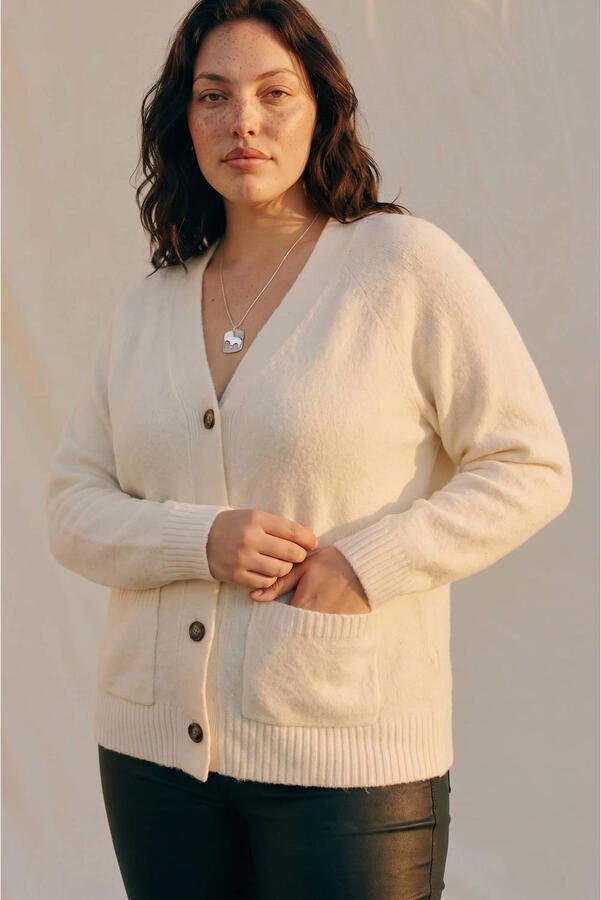 VERO MODA CURVE oversized gebreid vest met wol ecru