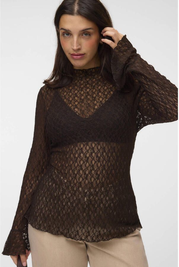 VERO MODA CURVE x Wehkamp Plus Size aansluitende semi-transparante top donkerbruin