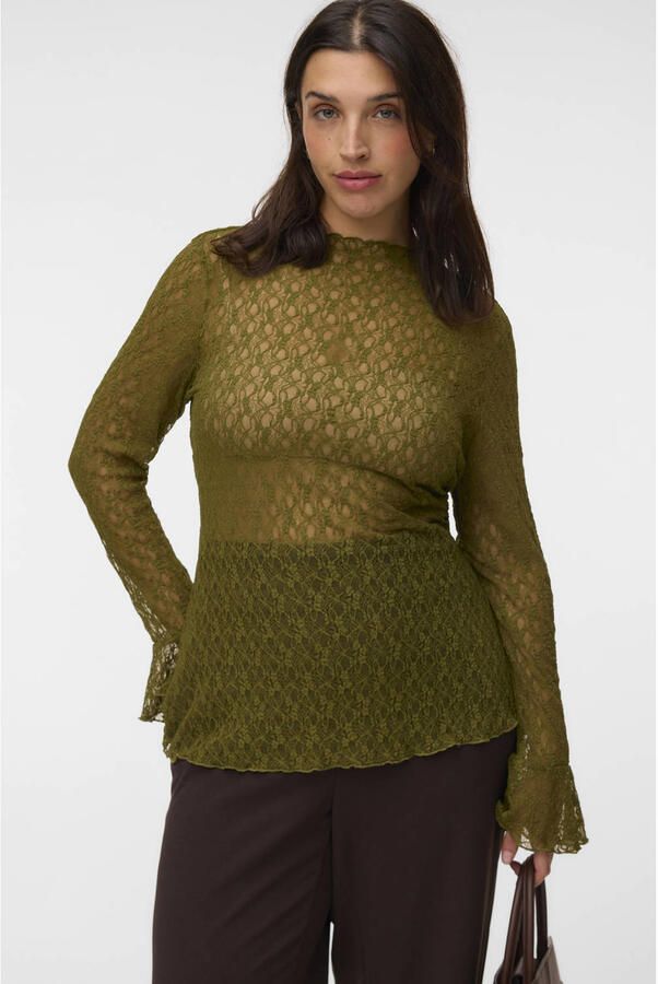 VERO MODA CURVE x Wehkamp Plus Size aansluitende semi-transparante top groen