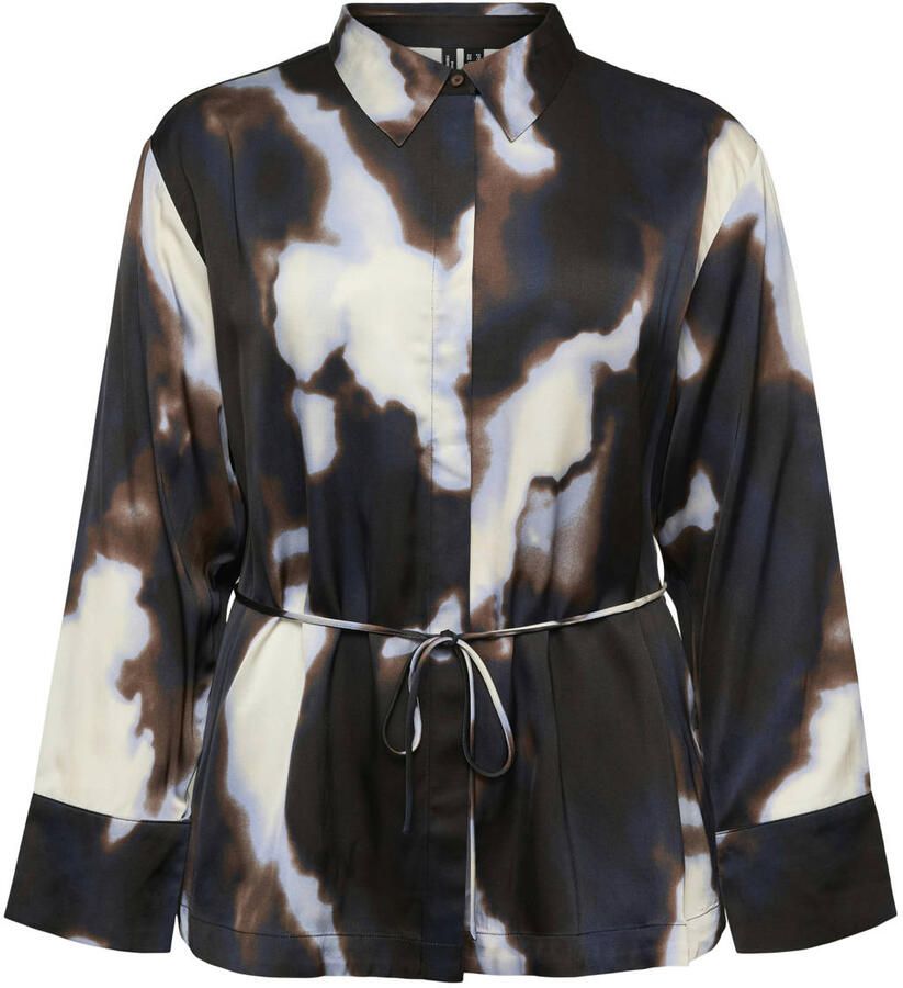 VERO MODA CURVE Plus Size blouse met ceintuur en print donkerbruin blauw