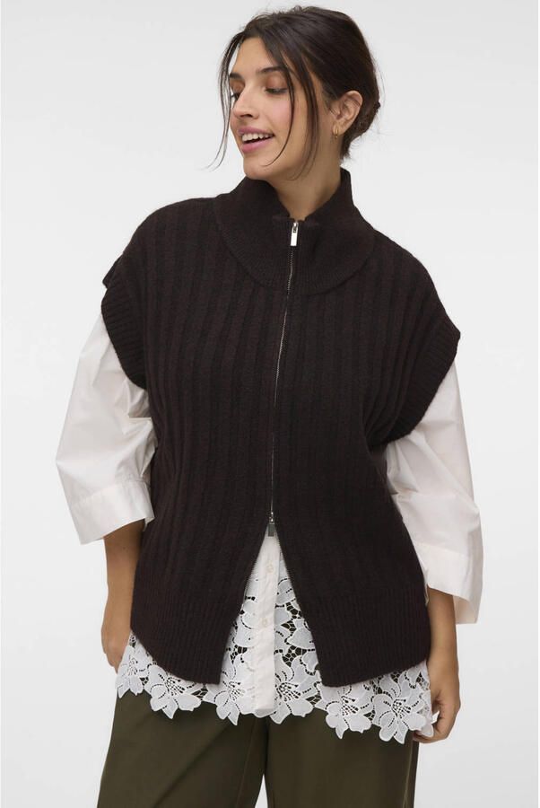 VERO MODA CURVE Plus Size gebreid vest met wol donkerbruin