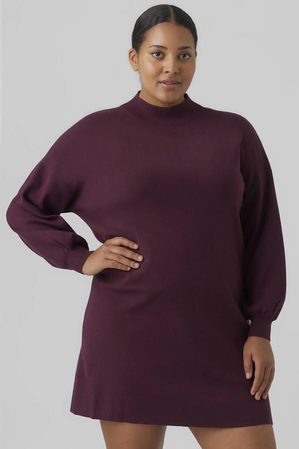VERO MODA CURVE Plus Size gebreide coljurk donkerrood
