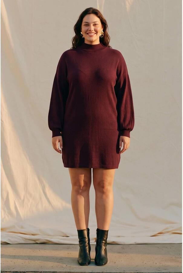 VERO MODA CURVE Plus Size gebreide coljurk donkerrood - Foto 2