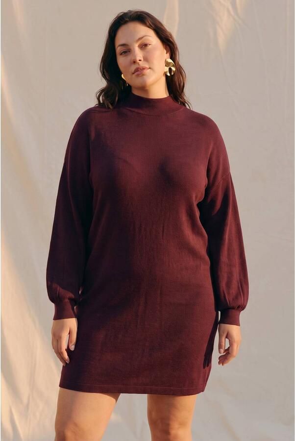 VERO MODA CURVE Plus Size gebreide coljurk donkerrood - Foto 3