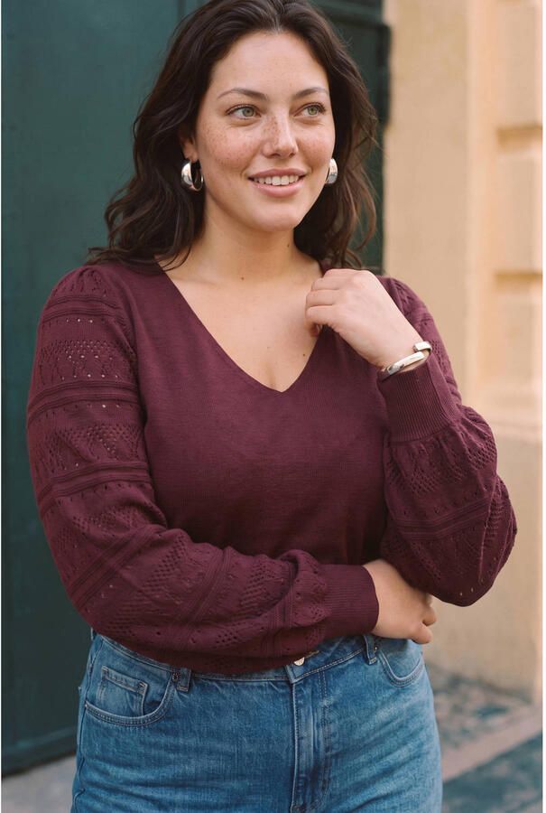 VERO MODA CURVE Plus Size gebreide trui donkerrood - Foto 3