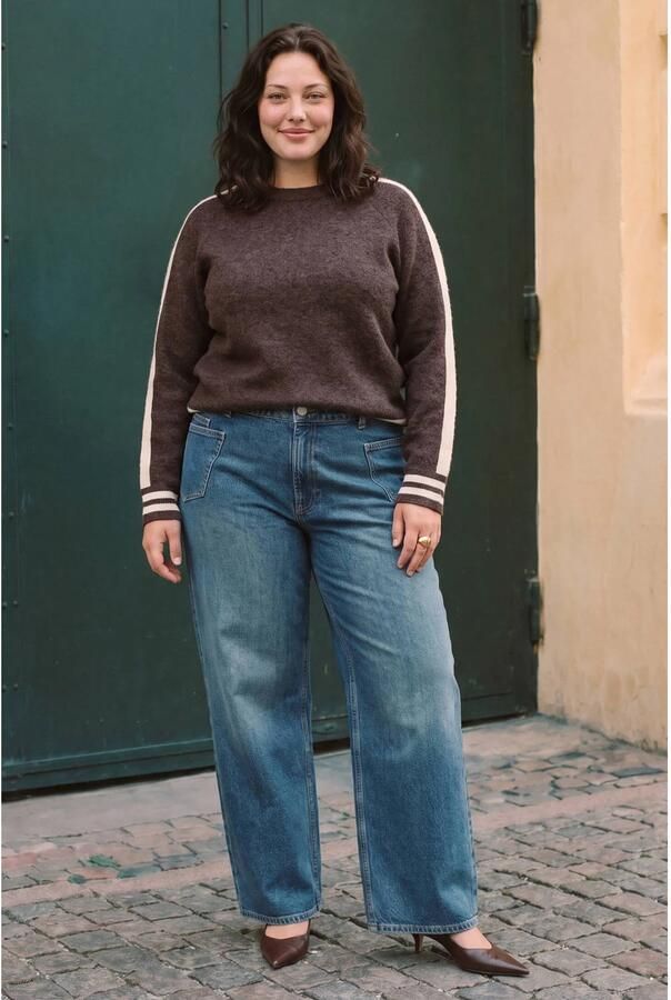 VERO MODA CURVE Plus Size gebreide trui met wol donkerbruin