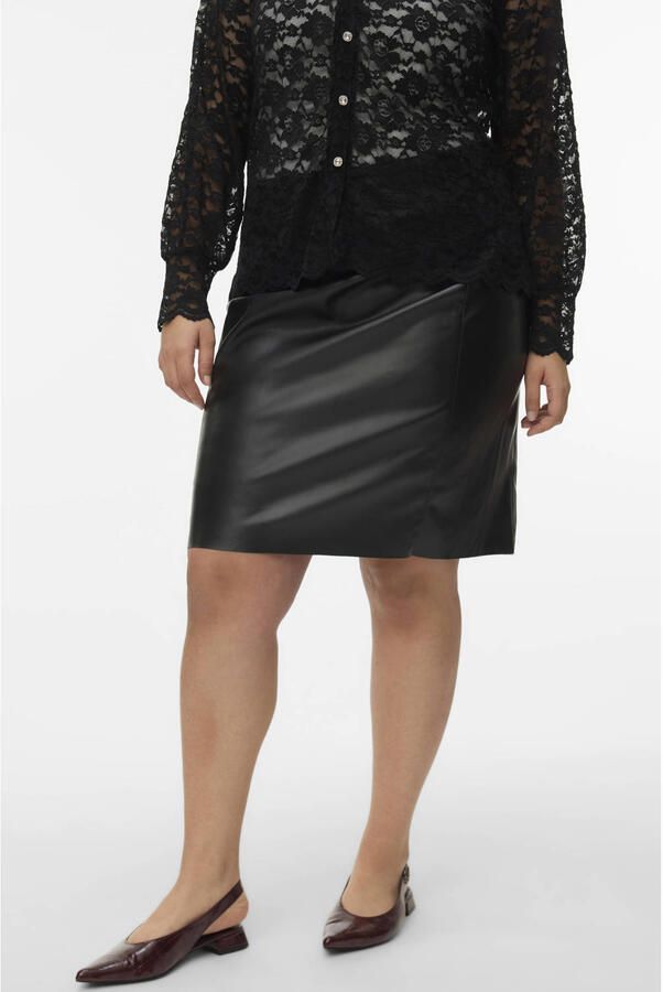 VERO MODA CURVE Plus Size imitatieleren kokerrok zwart