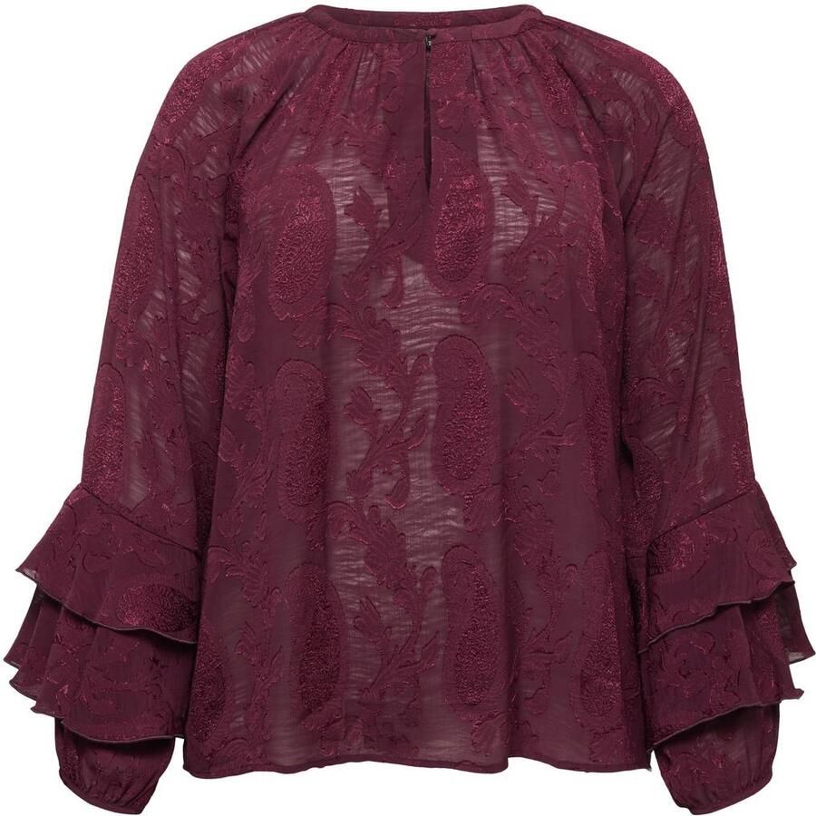 VERO MODA CURVE Plus Size jacquard blouse met ruches donkerrood