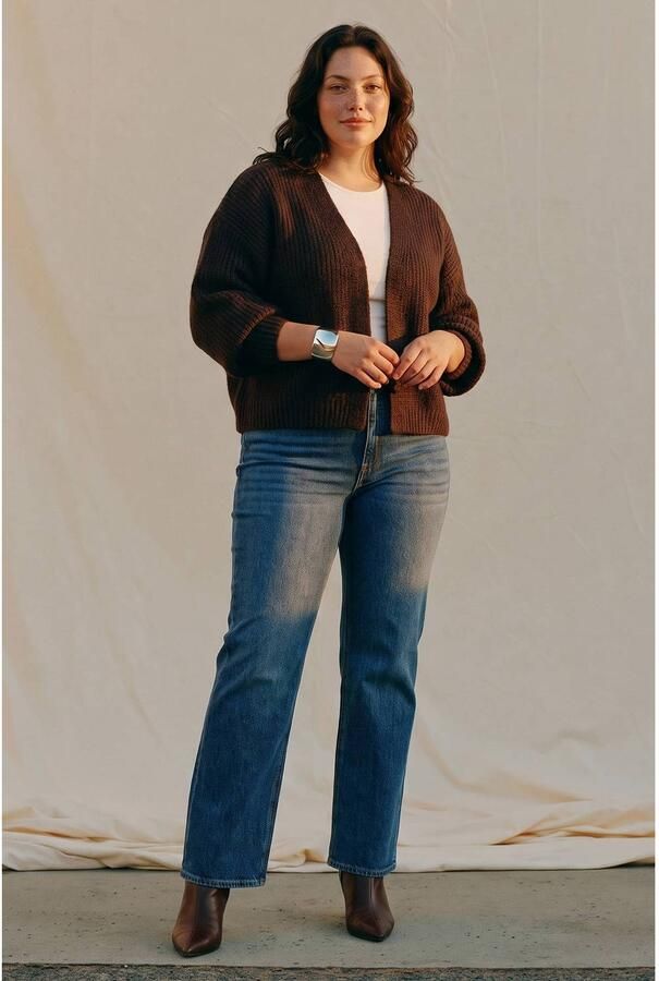 VERO MODA CURVE Plus Size loose fit gebreid vest donkerbruin - Foto 3