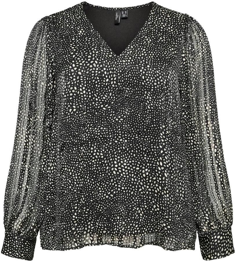VERO MODA CURVE Plus Size semi-transparante blouse met stippen zwart